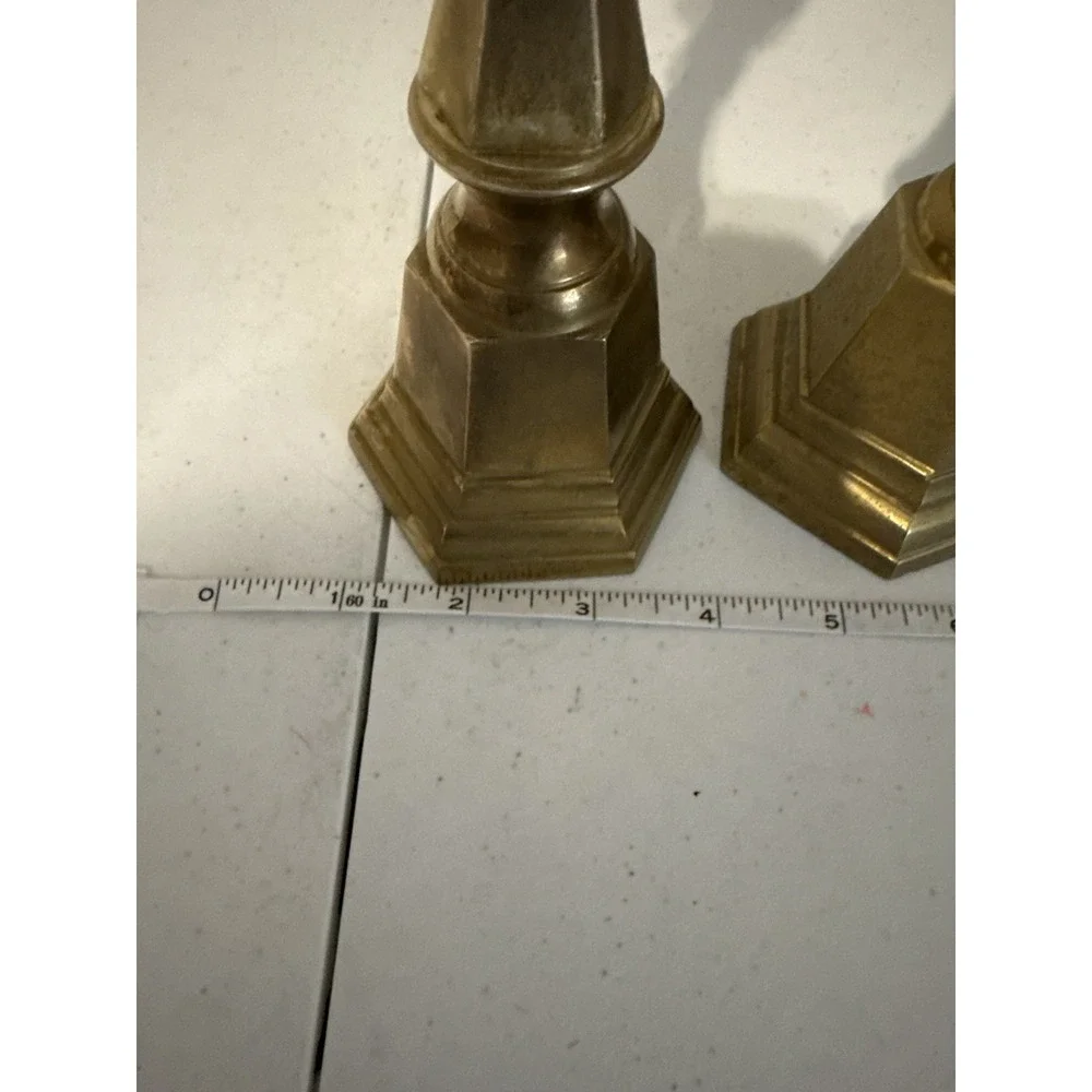 Rare Vintage Pair The QUEEN OF DIAMONDS Faceted Brass Candlesticks Patina